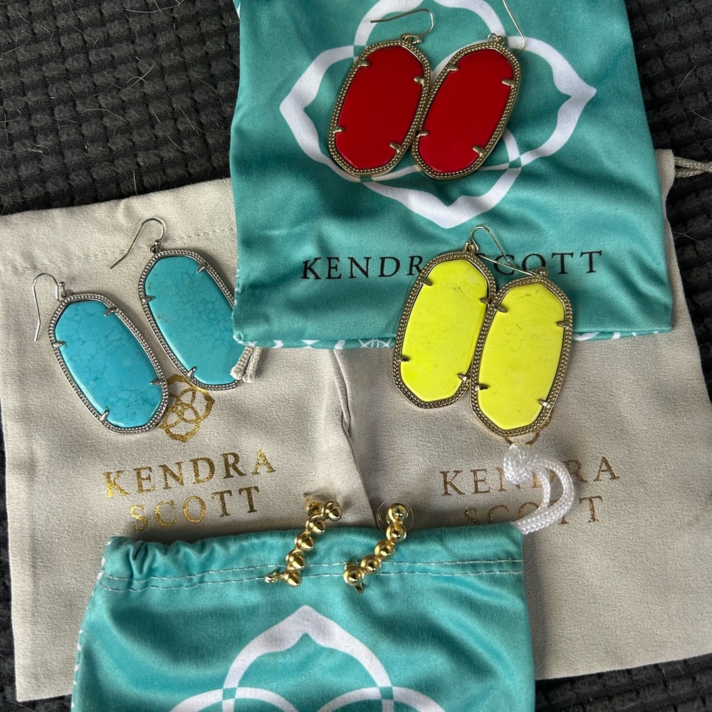Kendra Scott Red,Yellow,andBlue Danielle earrings and gold,climber earring